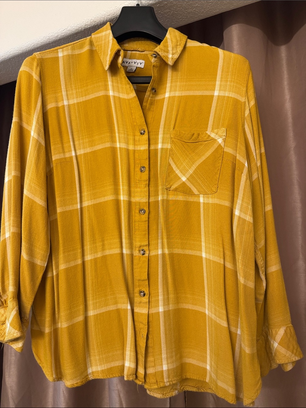 Ava & Viv Mustard Plaid Button-Down Shirt